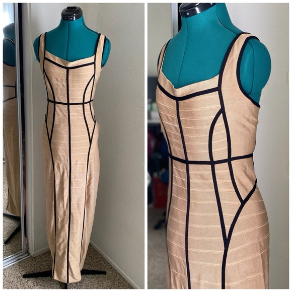 Herve Leger Dresses & Skirts - Herve Leger Tan and Black Maxi Bandage Dress Size M